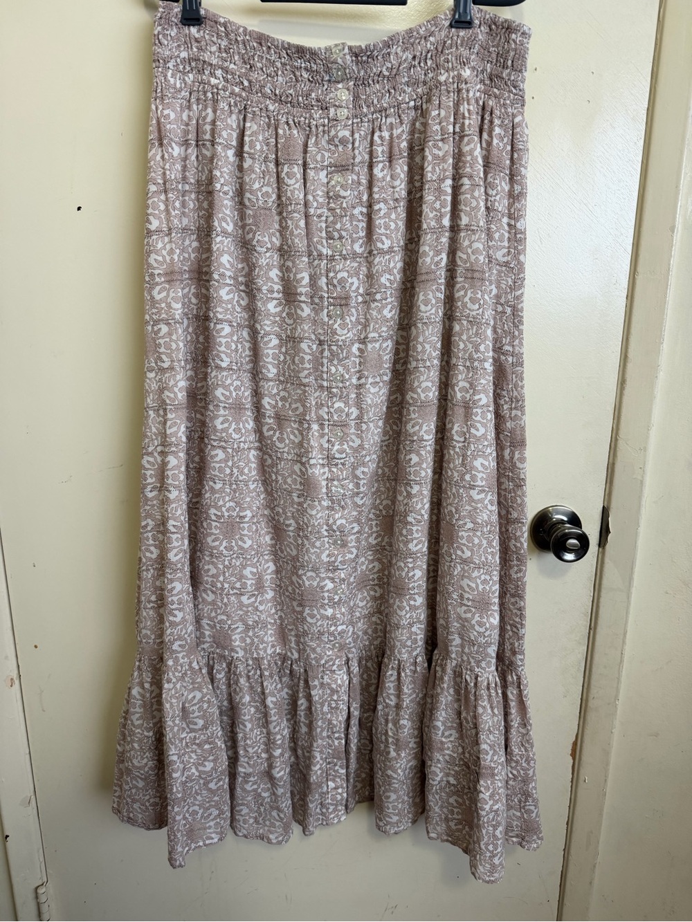 Floral Smocked Waist Maxi Skirt in Taupe